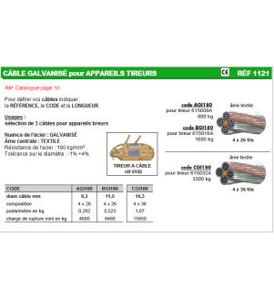 Câble galvanisé pour appareils tireurs