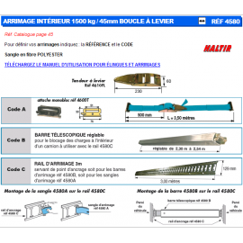 Arrimage intérieur 1500kg / 45mm boucle à levier