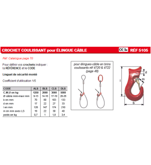 Crochet coulissant pour élingue câble