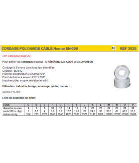  Cordage polyamide câblé CE norme EN696