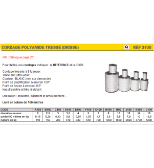 Cordage polyamide tressé (Drisse)