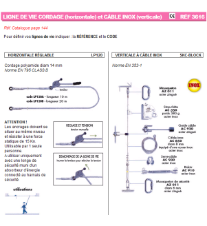 Ligne de vie cordage et câble inox