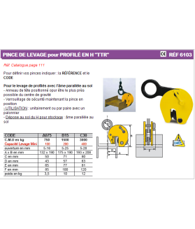 Pince de levage pour profilé en H "TTR