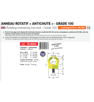 Anneau d'ancrage antichute EN795 1 personne 