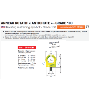 Anneau d'ancrage antichute EN795 2 personnes