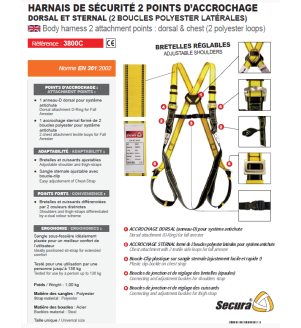 Harnais 3800C 2 points d'accrochage EN361 