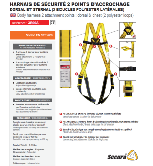 Harnais de sécurité 2 points 3800A EN361