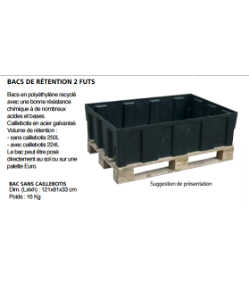 Bac de rétention 2 fûts 250 litres