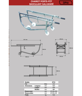 Chariot porte fût mobile pour 1 fût 230 litres basculant