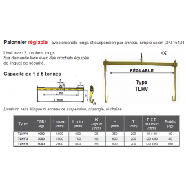 Palonnier réglable avec crochets longs porte bobines ou tourets