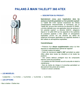 Palan manuel à chaine Yalelift zone ATEX Basic de 0.5 à 5 tonnes