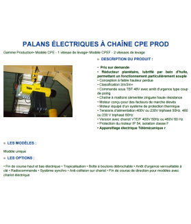 Palan électrique W à chaîne 2.5 à 5 tonnes 400V tri