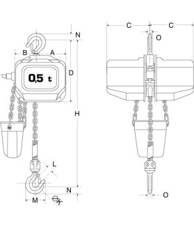 Palan électrique ELEPHANT FAH à chaîne 500kg à 3 tonnes 400V tri