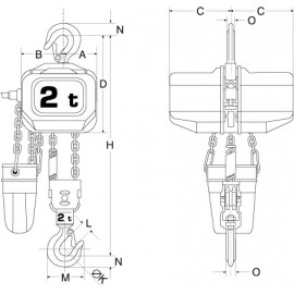 Palan électrique ELEPHANT FAH à chaîne 500kg à 3 tonnes 400V tri