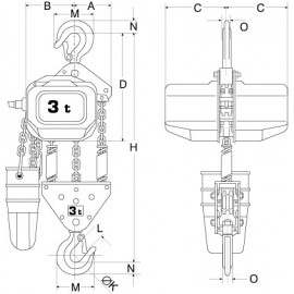 Palan électrique ELEPHANT FAH à chaîne 500kg à 3 tonnes 400V tri