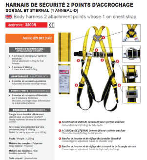 Harnais de sécurité 2 points 1 anneau3800B EN361