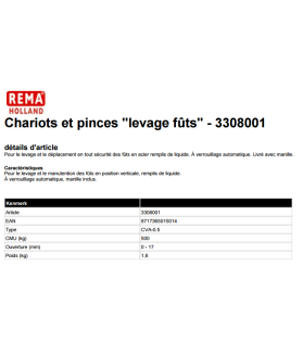 Pince de levage vertical CVA pour fut 