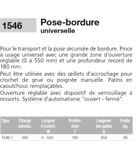 Pince pour pose éléments à faces parallèles EICHINGER CMU500kg 