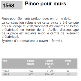 Pinces pour murs  béton en L EICHINGER de 1 & 3 tonnes