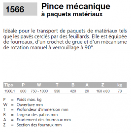 Pince mécanique pour paquets de matériaux CMU800kg