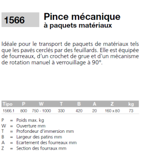 Pince mécanique pour paquets de matériaux CMU800kg