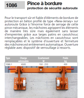 Pince à bordure de protection routes & autoroutes CMU 4.5 tonnes