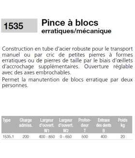 Pince pour blocs erratiques ou irréguliers CMU 200kg