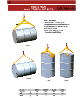 Pince de levage pour fût horizontal 500kg