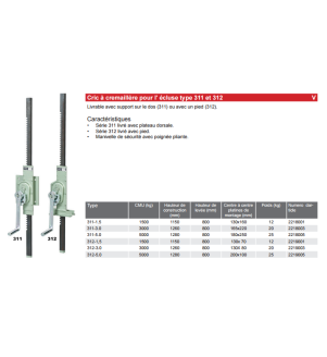 Cric de vanne à crémaillère type 311 & 312
