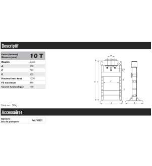 Presse d'atelier DRAKKAR 10 tonnes pour établi