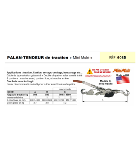 Palan tendeur de traction CMU 500 KGS