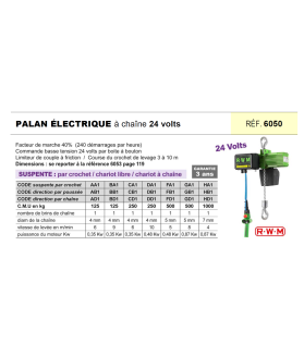 Palan électrique à chaine - 24 Volts