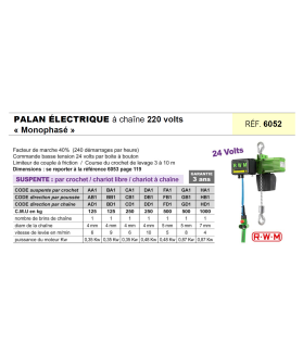 Palan électrique à chaine 220 Volts Monophasé