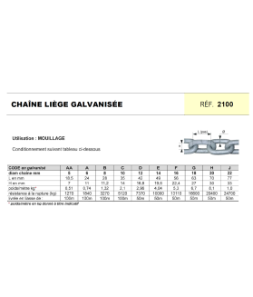 Chaîne liège galvanisée pour mouillage