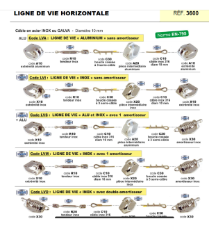 LIGNE DE VIE NFE 795 ALUMINIUM - SANS AMORTISSEUR