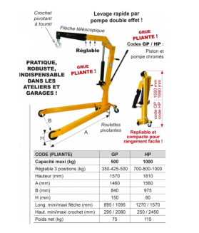 Grue d'atelier pliante 