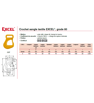 Crochet coulissant CST pour élingue en sangle plate