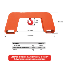 Potence pour fourches de chariot élévateur 4T