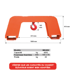 Potence pour fourches de chariot élévateur 4T