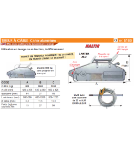 Tireur à câble carter Aluminium avec câble