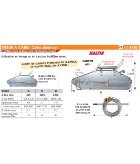 Tireur à câble carter Aluminium avec câble