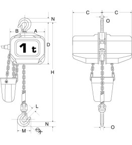 Palan électrique ELEPHANT FAH à chaîne 500kg à 3 tonnes 400V tri