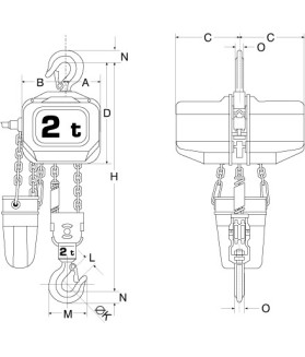 Palan électrique ELEPHANT FAH à chaîne 500kg à 3 tonnes 400V tri