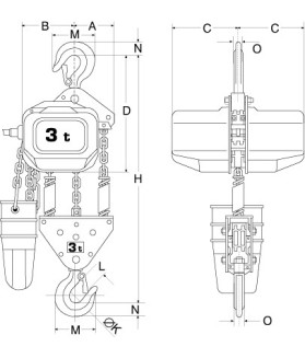 Palan électrique ELEPHANT FAH à chaîne 500kg à 3 tonnes 400V tri