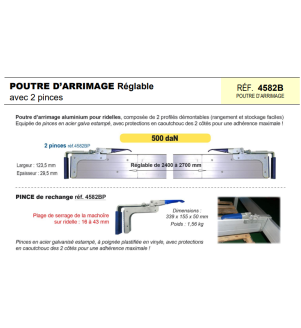 Poutre d'arrimage réglable avec 2 pinces