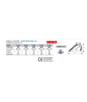 Anneau de levage  à souder levage à 45° INOX A4