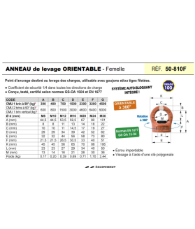 Anneau de levage orientable femelle GRADE 100