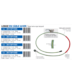 Longe câble de maintien au travail réglable EN358