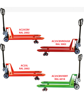 Transpalette manuel prémium 2500 kg 7 coloris