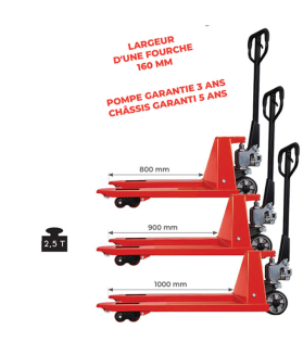 Transpalette manuel premium 2500 kg, fourches mini 800 mm